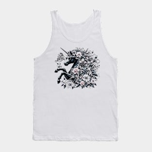 Floral unicorn design, vintage style, black style, wearing sunglasses, My little artax Tank Top